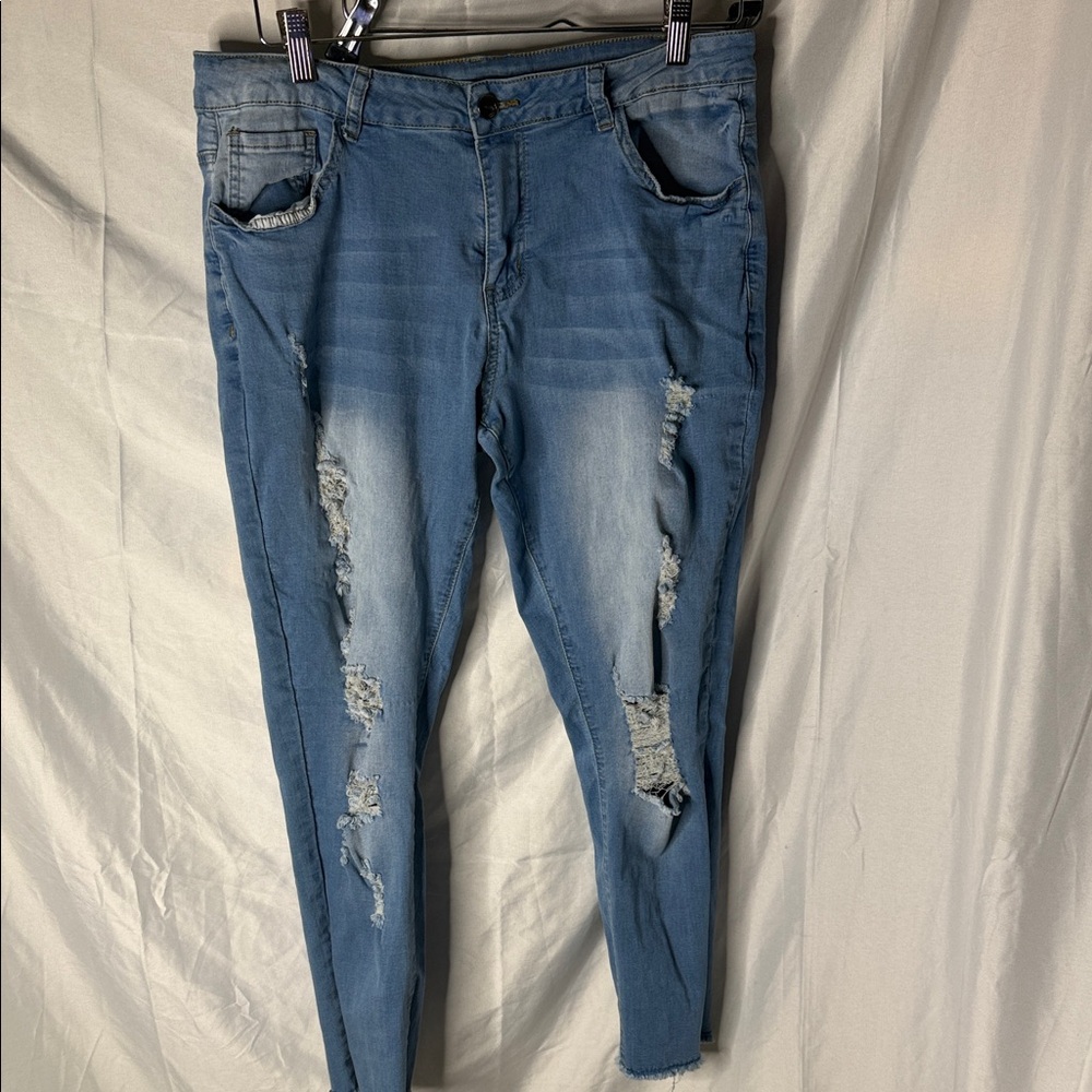 Trendy Blue Distressed Women's Skinny Jeans